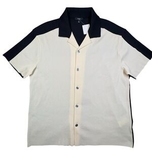 Reiss Castro Ribbed Knit Button Front Shirt Mens XL Short Sleeve Camp NEW $160